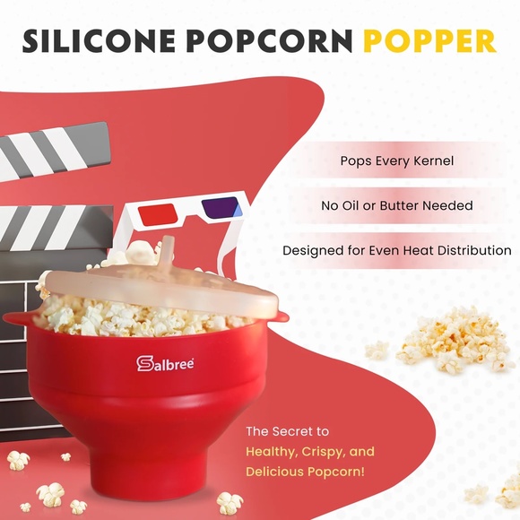 SALBREE New Sealed Microwave Collapsible Silicone Popcorn Popper- Light Blue - Picture 6 of 9